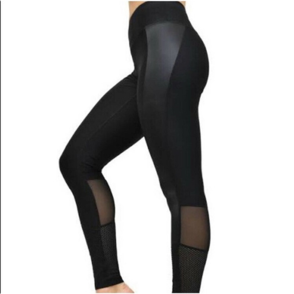 Central Park Sport Black Mesh Moto Leggings